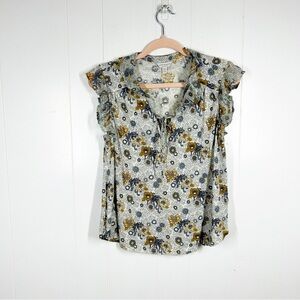 Lucky Brand Blue Floral Cap Sleeve Blouse - Medium